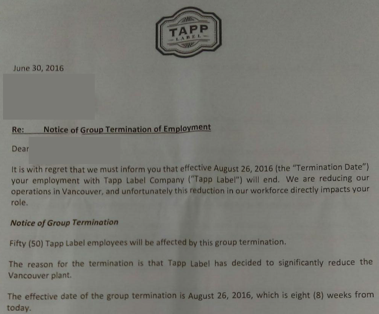 Tapp label layoffs in vancouver